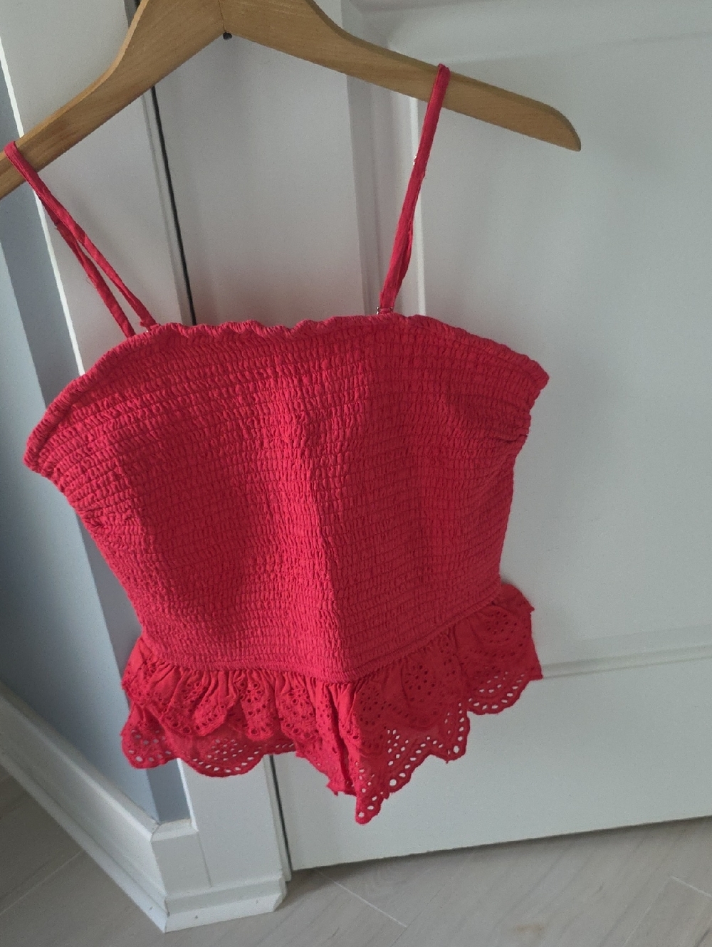 100% Cotton Red Smocked Peplum Top